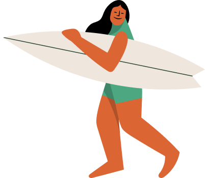 Cartoon person carrying a surfboard while walking.