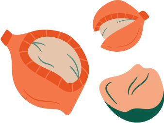 Illustration of three orange and beige abstract shapes.