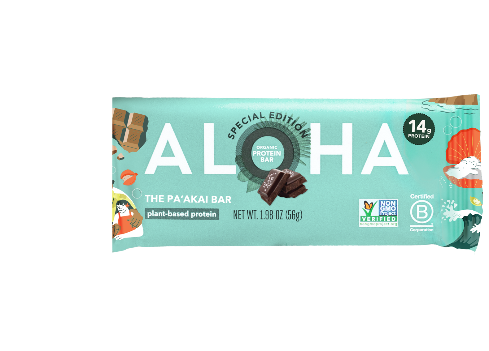 Aloha Pa'akai Bar, plant-based protein, special edition packaging.