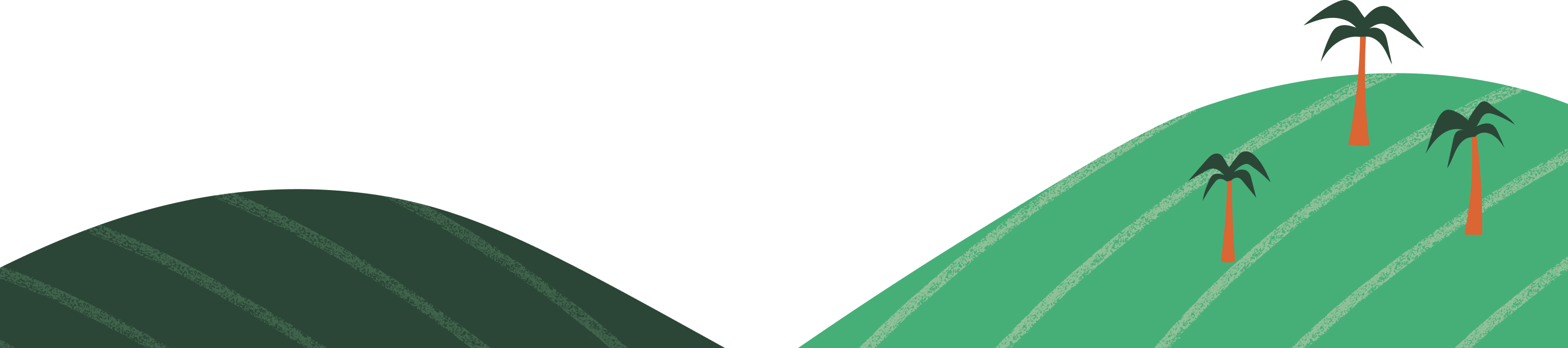 Stylized hills with three simple palm trees against a black background.