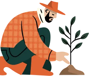 Illustration of a gardener planting seeds.